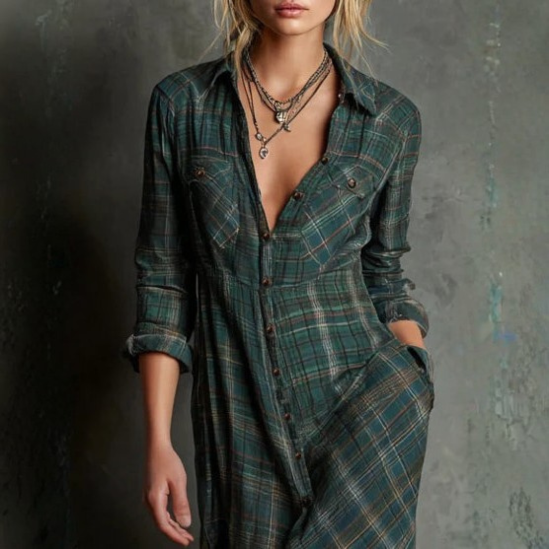 Mae Harper | Green Plaid Maxi Dress