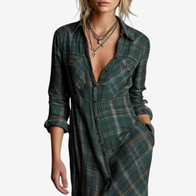 Cécile™ | Bohemian Chic Long Plaid Dress