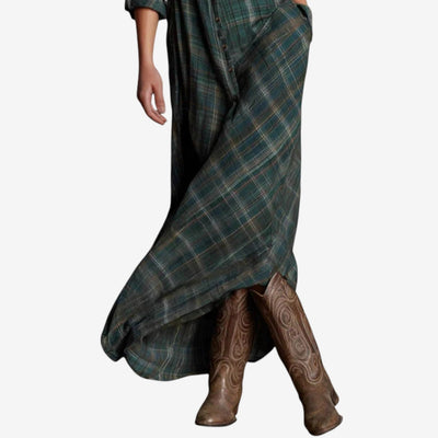 Cécile™ | Bohemian Chic Long Plaid Dress