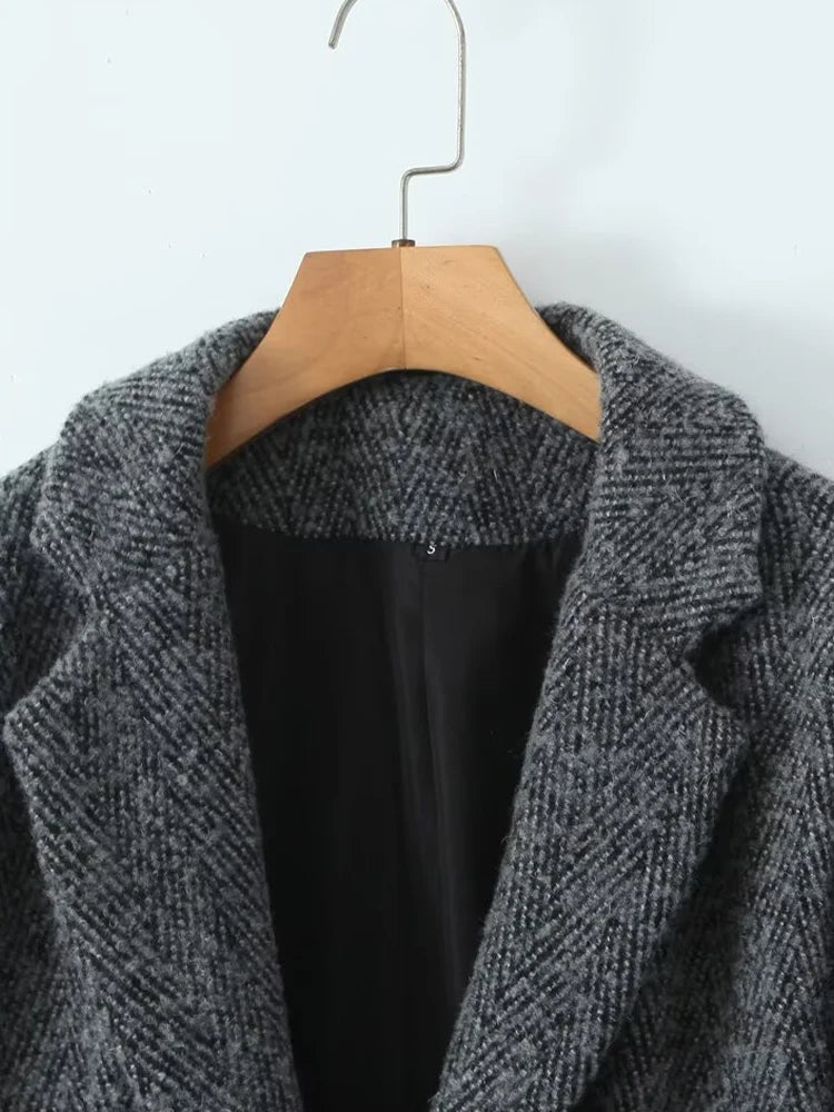 New autumn women's clothing European and American style fashion personality daily versatile loose casual suit woolen jacket