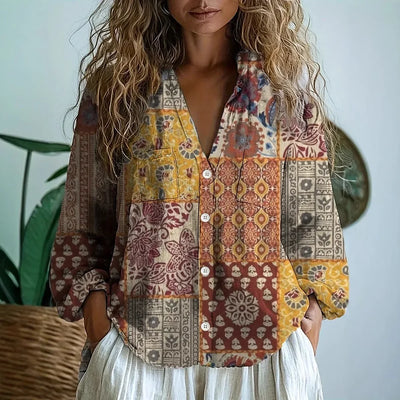 Ambre™ - Vintage Leaf Print Blouse