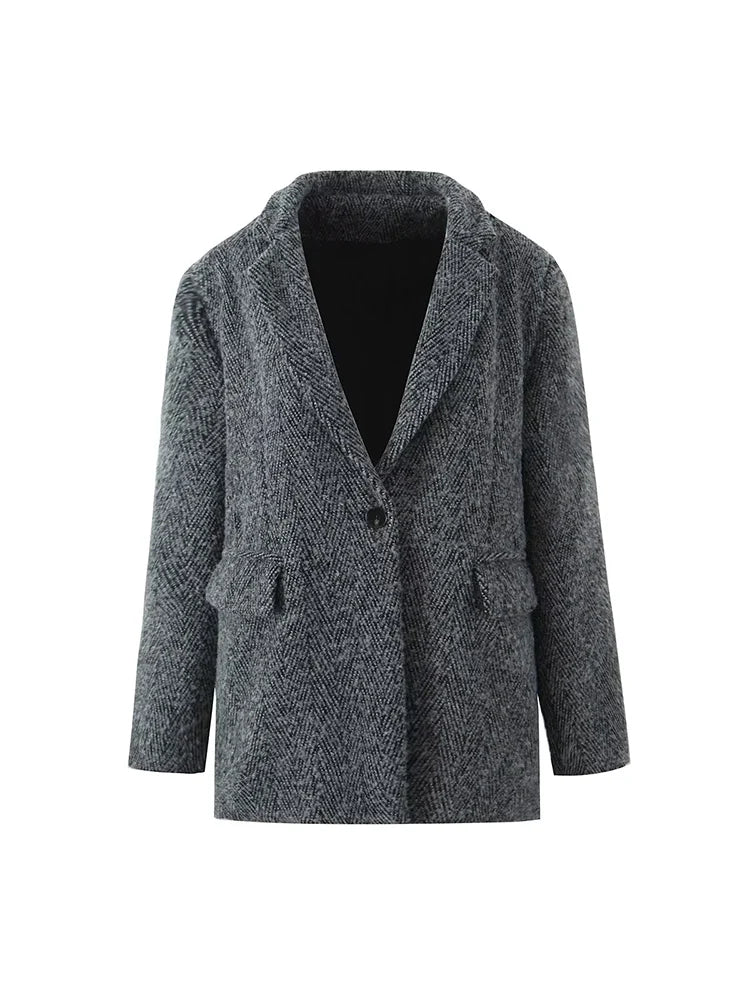 New autumn women's clothing European and American style fashion personality daily versatile loose casual suit woolen jacket