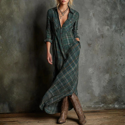 Mae Harper | Green Plaid Maxi Dress